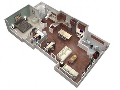 Floor plan for 1 bed, 1 bath, 980 sqft
